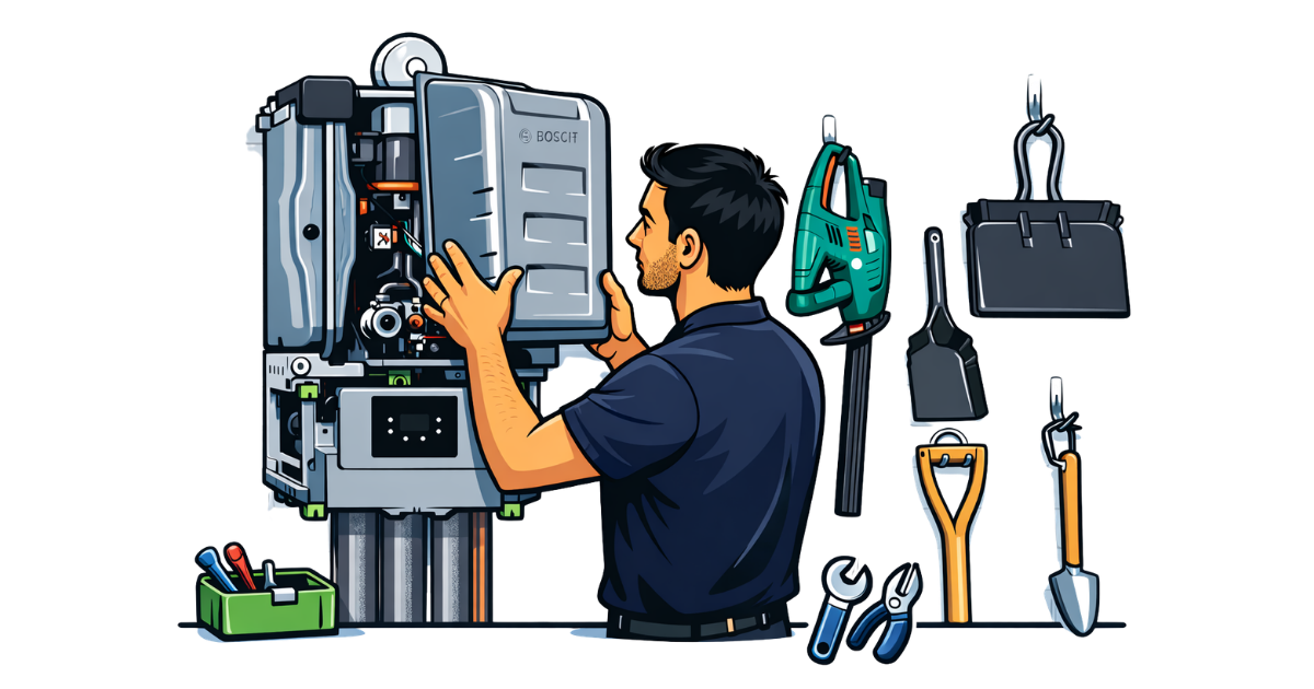 Plumble engineer working on a boiler
