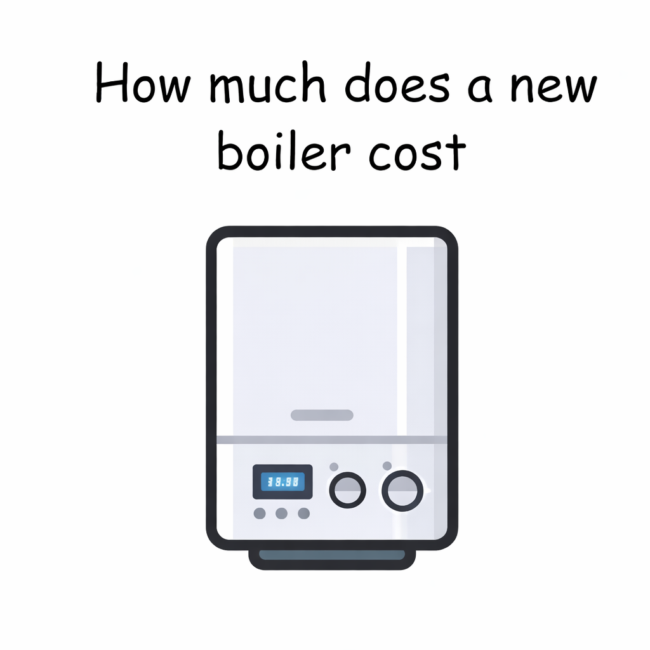 Cartoon boiler illustration with text “How much does a new boiler cost”