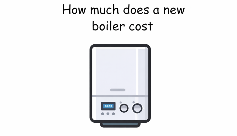 Cartoon boiler illustration with text “How much does a new boiler cost”