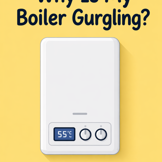 Boiler gurgling in Maidstone illustration with yellow background and modern combi boiler