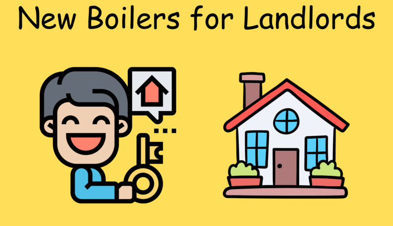 Flaticon-style illustration of a landlord holding keys next to a house representing new boilers for landlords